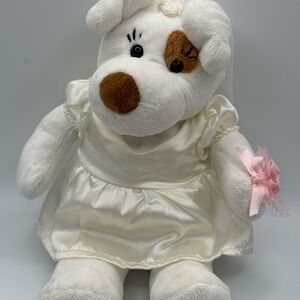 Bridal Beagle Dog Stuffed Plush toy soft White w/Brown eye patch No Tags 8”